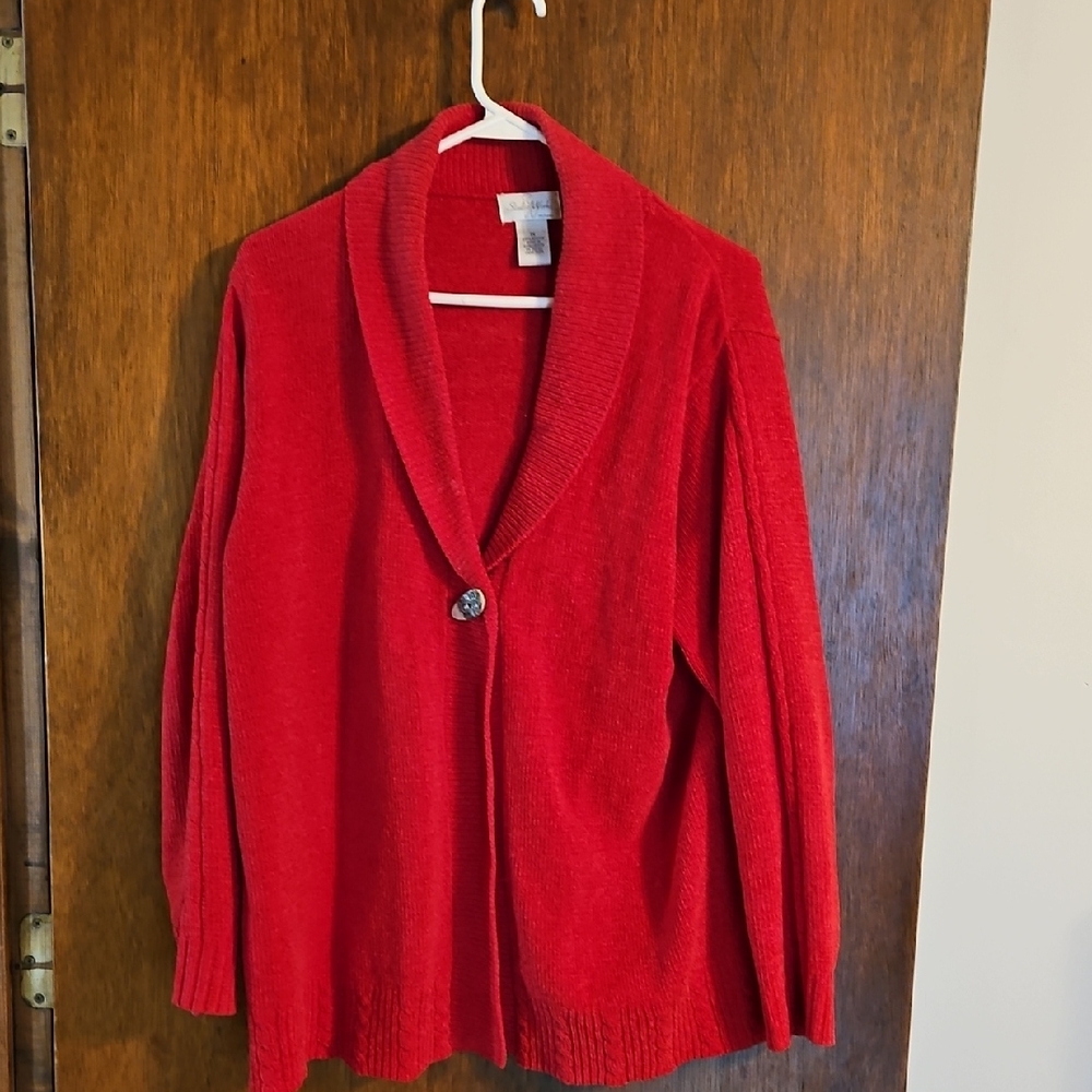 Women's Red Shawl Collar Sweater, Sz 1X,  Studio Works